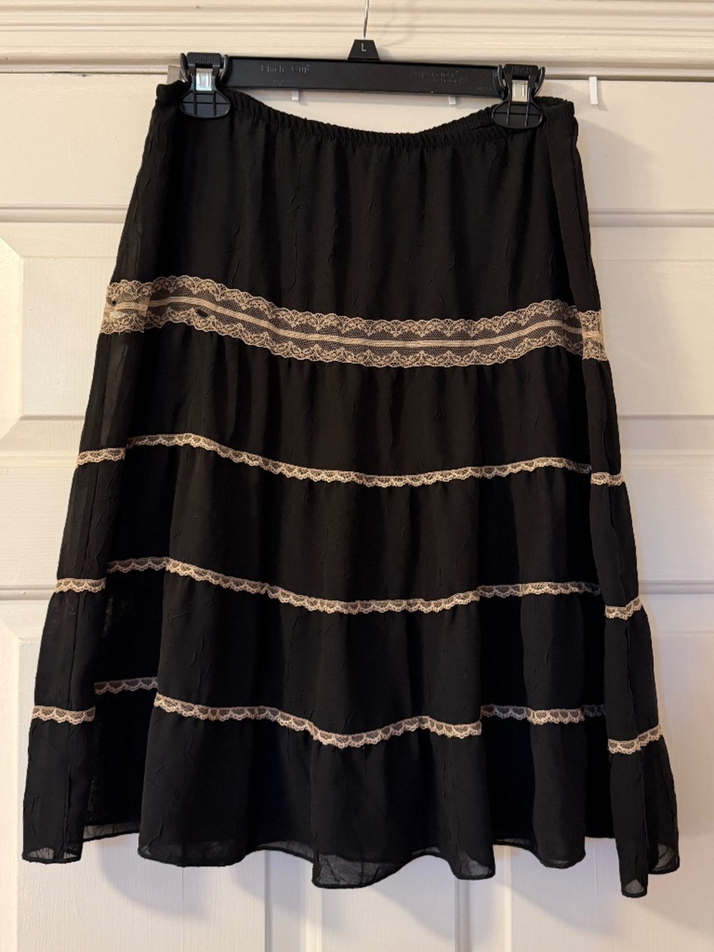 Y2K Mossimo Black Tan Tiered Midi Skirt Lace Trim Women's Small Whimsigoth Fairy